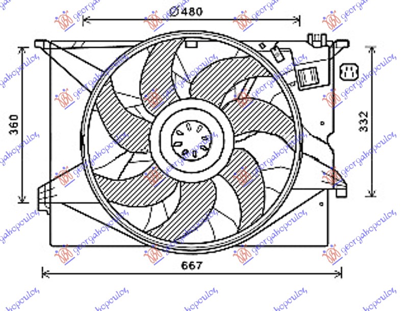 VENTILATOR KOMPLET (BENZIN/DIZEL) (480mm) (600W) (4 PIN)