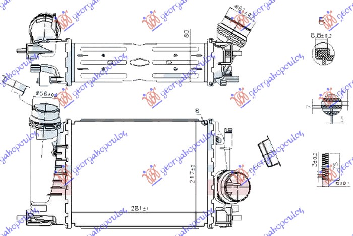 HLADNJAK INTERKULERA 1.3 DiG-TURBO BENZIN (280x220x80)