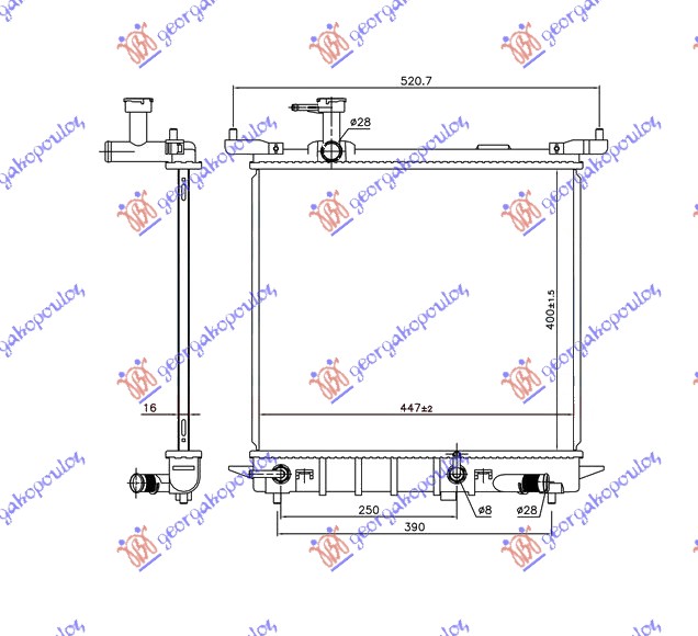 HLADNJAK MOTORA 1.2 12V BENZINZ.AUTOMATIK (445x40 0 x 16