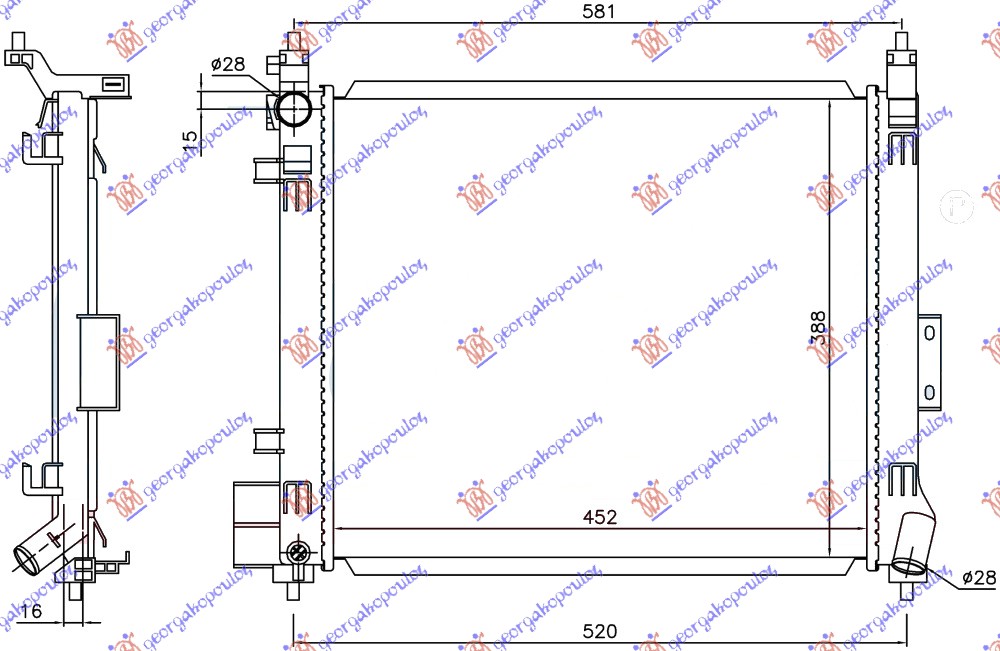 HLADNJAK MOTORA 1.2 DIG BENZIN (MAN) (450x390x16) (KOYO)