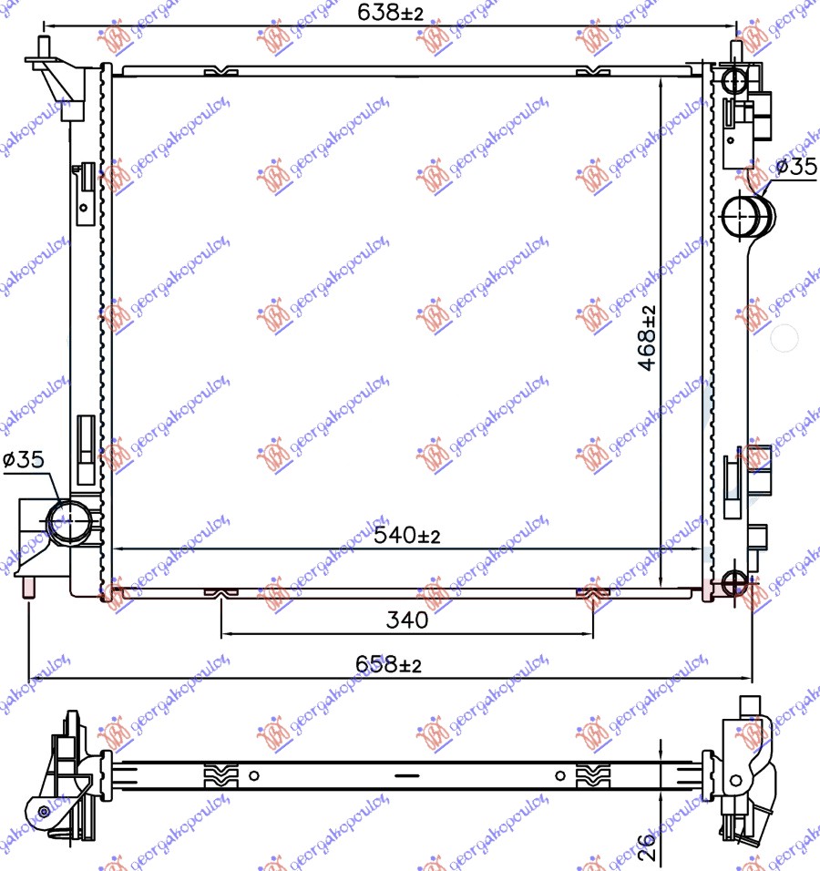 HLADNJAK MOTORA 1.6 DIG-TURBO BENZIN / 1.6 dCi DIZEL (540x468x26)