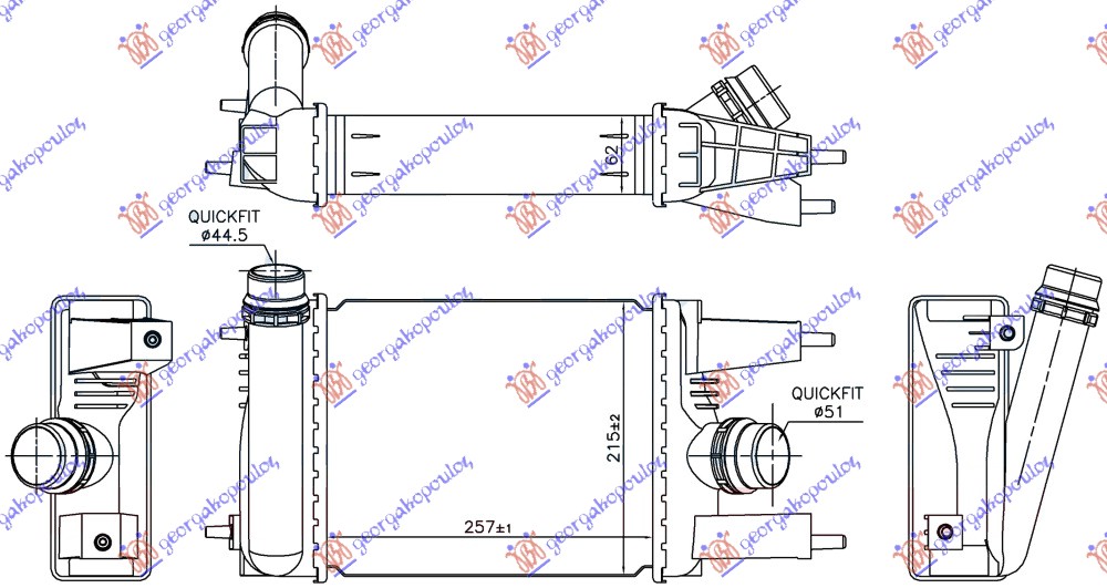 HLADNJAK INTERKULERA 1.2 DIG-TURBO BENZIN (257x215x62)