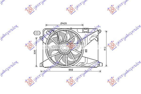 VENTILATOR KOMPLET (1.4i 16v TURBO) (430mm) (4 PIN)