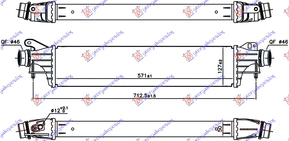 HLADNJAK INTERKULERA 1.4 TURBO BENZIN (571x127x50) 99/148KS