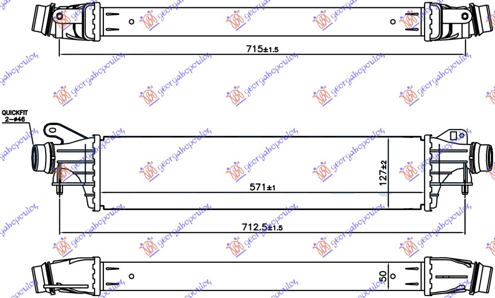 HLADNJAK INTERKULERA 1.0i TURBO BENZIN (571x127x50)