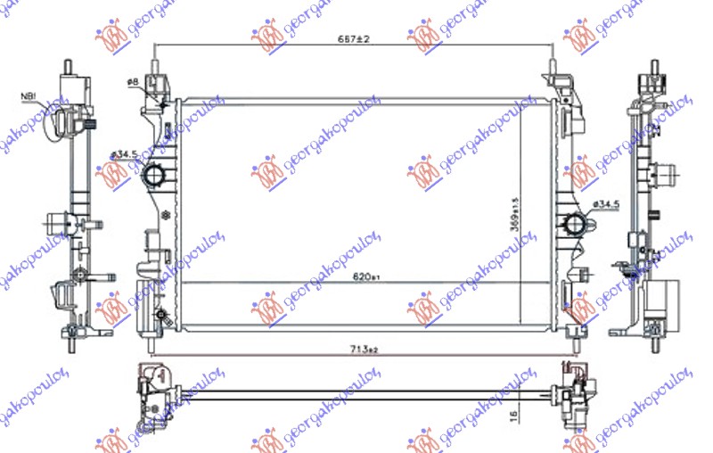 HLADNJAK MOTORA 1.0 TURBO BENZIN (MAN) (B10XFL 66KW) (620x370x16)