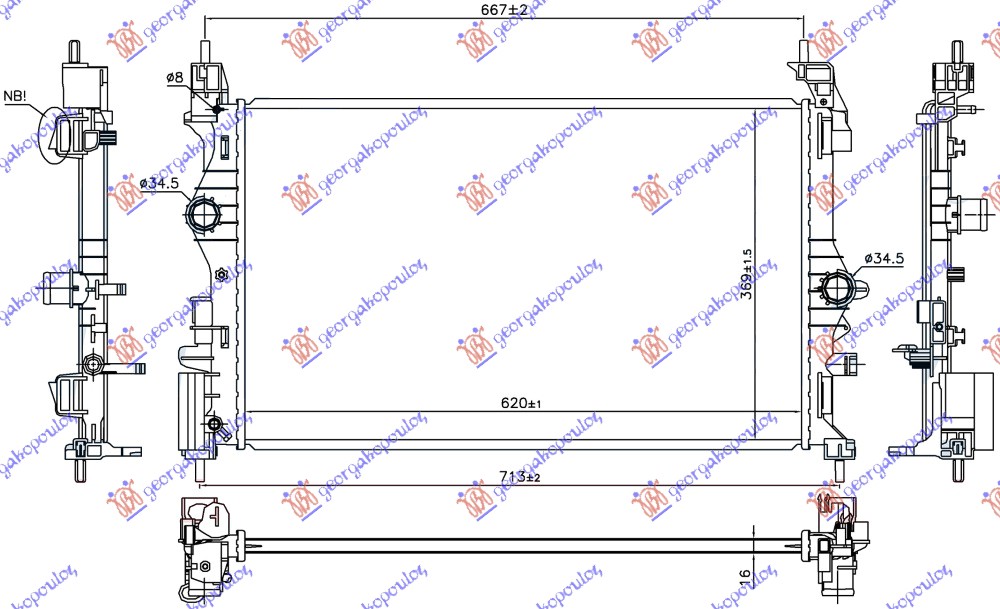 HLADNJAK MOTORA 1.0 TURBO BENZIN (MAN) (B10XFT 85KW) (620x369x16)