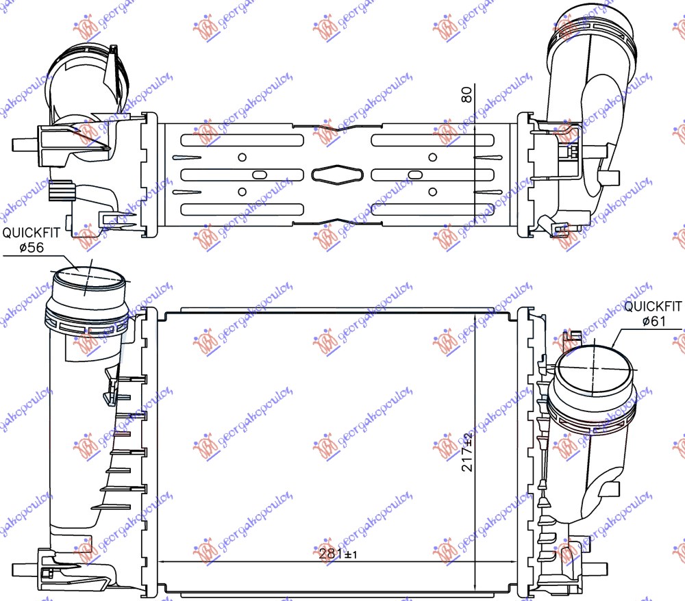 HLADNJAK INTERKULERA 1.6/1.8 TCE BENZIN - 1.6 DCI DIZEL AUTO (281x217x80)