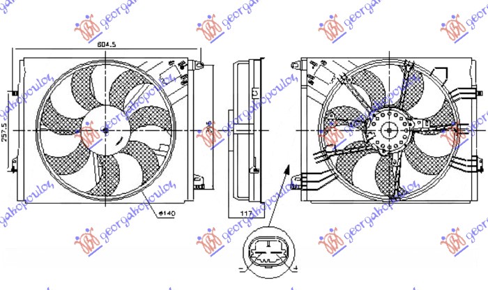 VENTILATOR KOMPLET (1.2/1.3 BENZIN - 1.5/1.6/1.7 DIZEL) (440mm) (250W) (2 PIN) (VALEO)