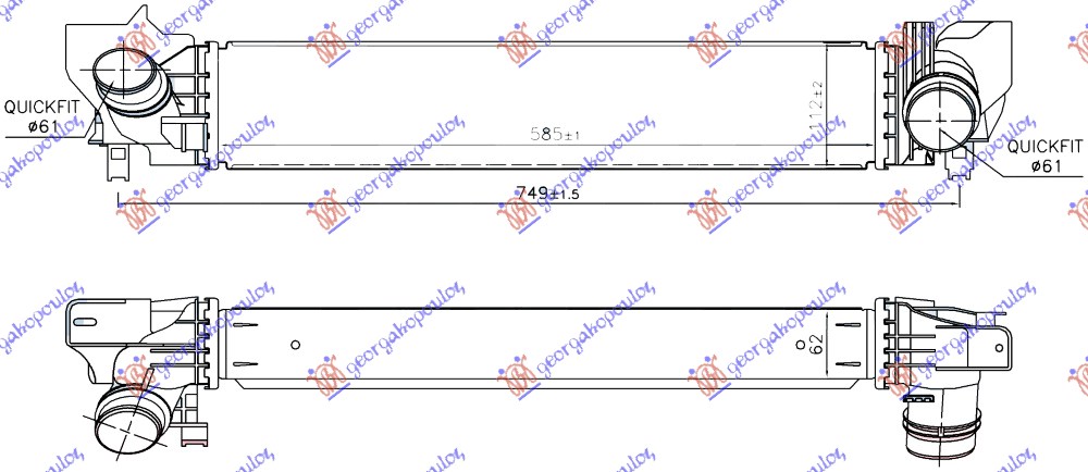 HLADNJAK INTERKULERA 1.2/1.5 TURBO BENZIN (585x112x62)