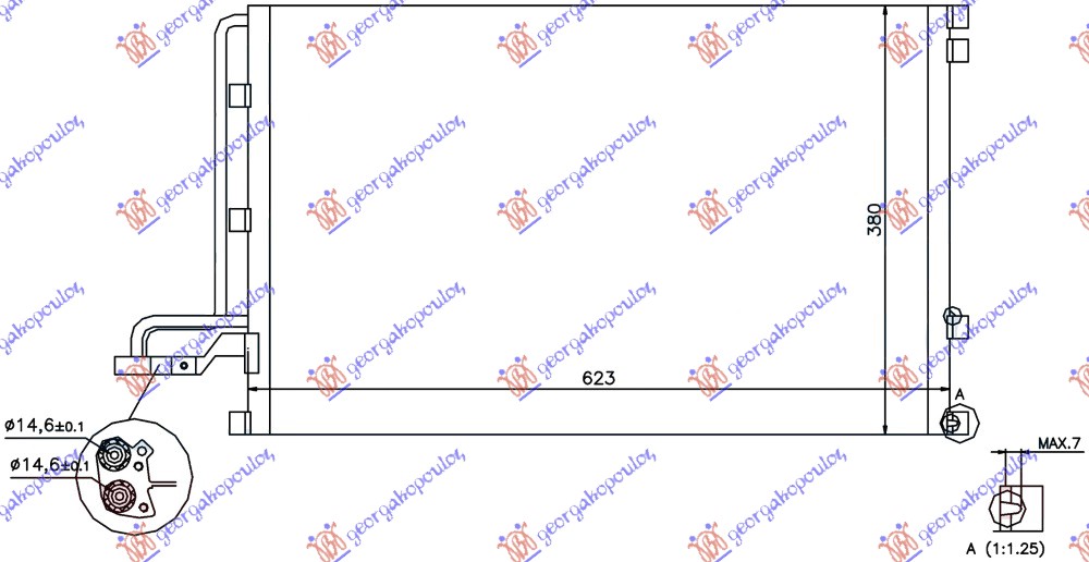 HLADNJAK KLIME BENZIN/DIZEL (585x380x16) 14.6mm MALI NOSACI