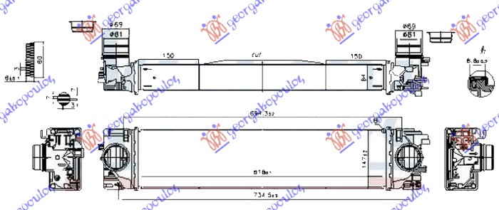 HLADNJAK INTERKULERA 1.5 (T2/T3-T4/T5 HIBRID) 2.0 (T4) BENZIN - 2.0 (D3) DIZEL (620x150x64)