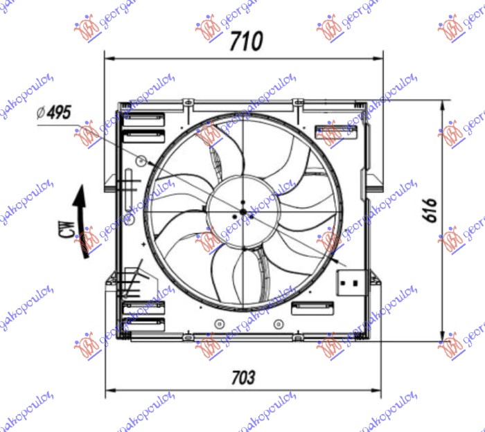 VENTILATOR KOMPLET (2.0 TSI BENZIN - 2.0 TDI DIZEL) (495mm) (600W) (4 PIN)