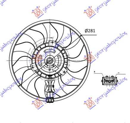 VENTILATOR (MOTOR+ELISA) (280mm) (2 PIN) (KOCKASTI KONEKTOR) (SA KABLOM)